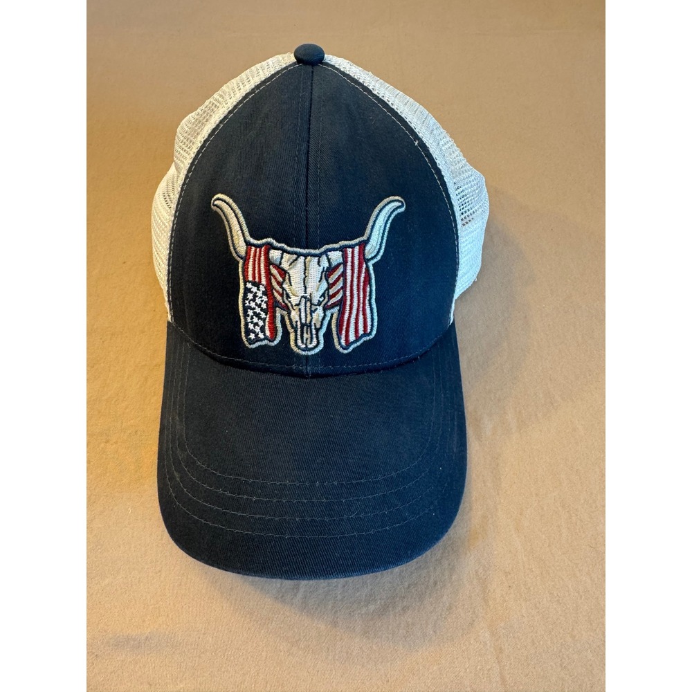Cody James Patriotic Trucker Hat Navy White Embroidered Bull Flag Mesh‎ Snapback